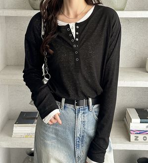 GeeRA（ジーラ）の「前後２ＷＡＹシアースラブヘンリーネックカットソー（カットソー）」｜詳細画像