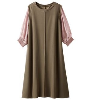 BELLUNA（ベルーナ）の「袖切替デザインシャーリングワンピース（その他ワンピース）」｜モカ系