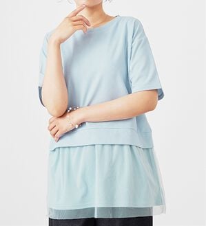 BELLUNA（ベルーナ）の「裾チュールレイヤード風チュニック（チュニック）」｜サックス