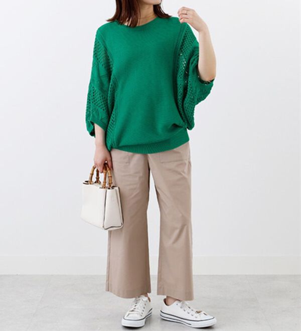 BELLUNA（ベルーナ）の「透かし編ドルマンニットプルオーバー（ニット・セーター）」｜詳細画像