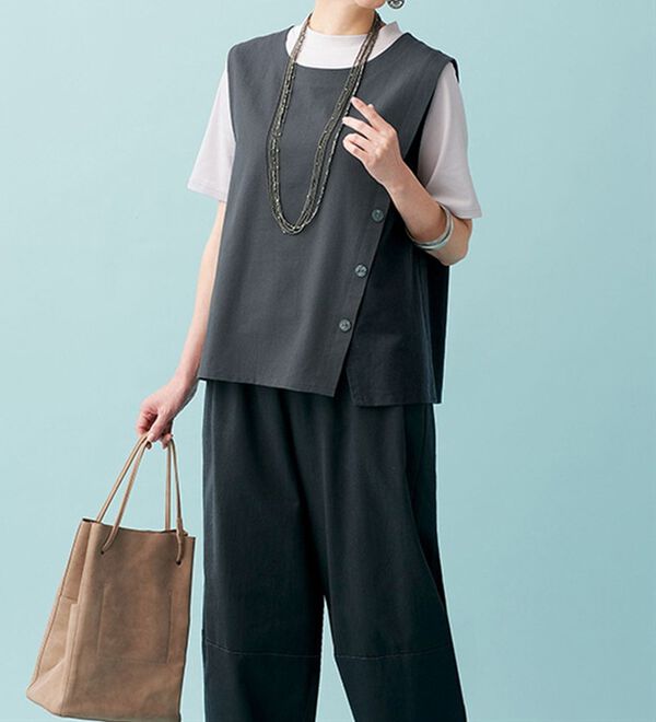 BELLUNA（ベルーナ）の「綿混配色切替ベストセットアップ（セットアップ）」｜詳細画像