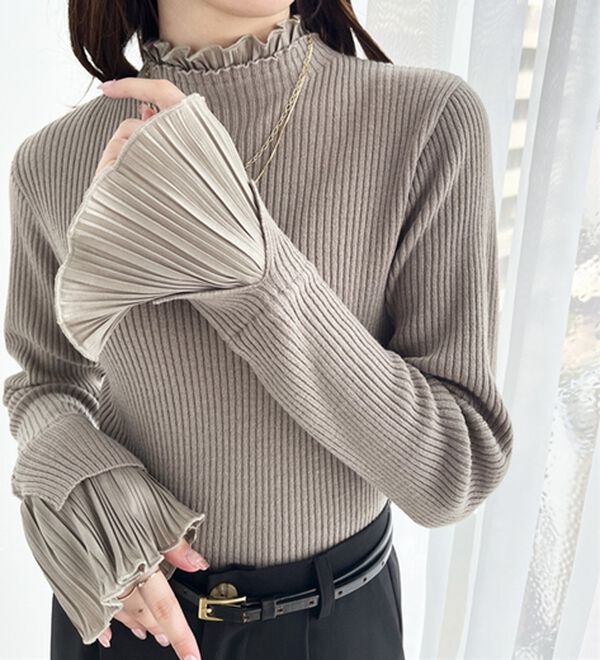 GeeRA（ジーラ）の「プリーツ付ハイネックリブニットトップス（ニット・セーター）」｜詳細画像