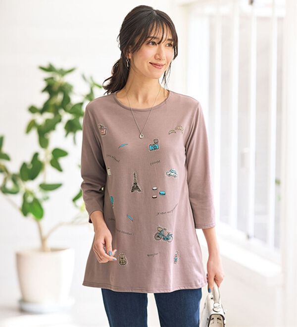 BELLUNA（ベルーナ）の「ストーン使いデコラチュニック（チュニック）」｜ローズグレー