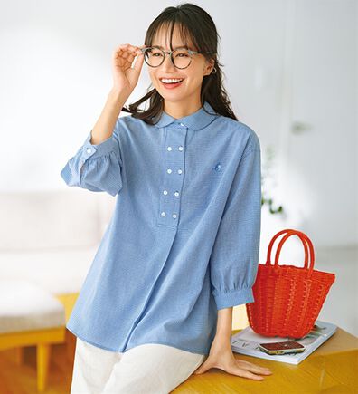 BELLUNA（ベルーナ）の「綿１００％ちび衿ボタン使いブラウス（ブラウス）」