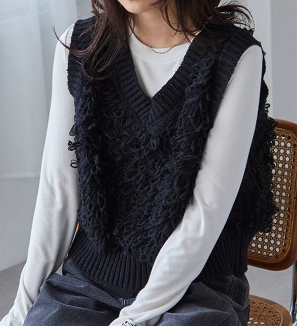 RANAN（ラナン）の「ループフリンジニットベスト（ベスト）」｜詳細画像