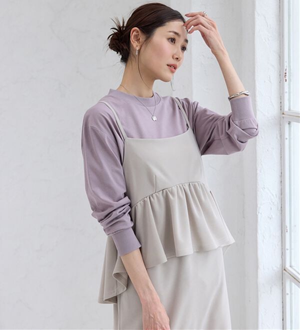 BELLUNA（ベルーナ）の「【汗ジミ対策◎】＜エアリーアイスコットン＞オーバーサイズＴシャツ【選べる袖丈】（カットソー）」｜詳細画像