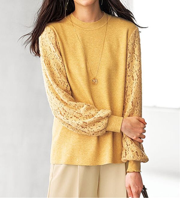 袖起毛レースニットプルオーバー - ベルーナ【公式】 