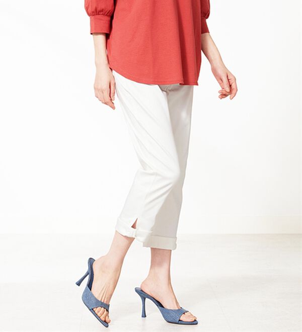 BELLUNA（ベルーナ）の「ヒンヤリ&times;サラリ速乾！綿サテンストレッチ裾リボンクロップドパンツ（クロップドパンツ）」｜詳細画像