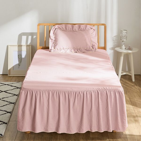 クリーム色フリル付きダブルシーツセット ダブル] フリル ボックスシーツ 単品 洗える 抗菌 防臭 防ダニ