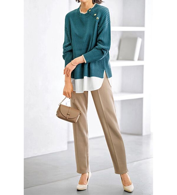 BELLUNA（ベルーナ）の「金ボタン使い重ね着風ニットチュニック（チュニック）」｜詳細画像