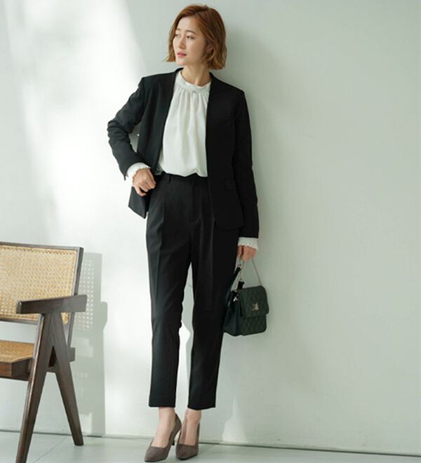 GeeRA（ジーラ）の「【ジャケット+パンツ】洗濯機で洗えるのびのび！ストレッチカットソーセットアップスーツ（パンツスーツ）」｜詳細画像