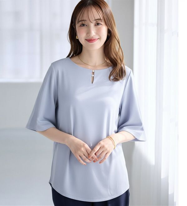 alotta（アロッタ）の「パールデザイン５分袖Ｔシャツブラウス（ブラウス）」｜詳細画像