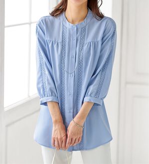 BELLUNA（ベルーナ）の「ビンテージ素材レース使いシャツチュニック（チュニック）」｜詳細画像