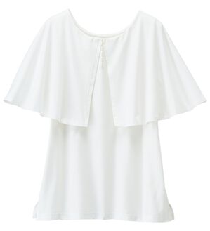 RANAN（ラナン）の「ひんやり！ケープ風デザインカットソーブラウス（カットソー）」｜オフホワイト