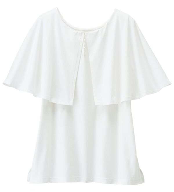 RANAN（ラナン）の「ひんやり！ケープ風デザインカットソーブラウス（カットソー）」｜オフホワイト