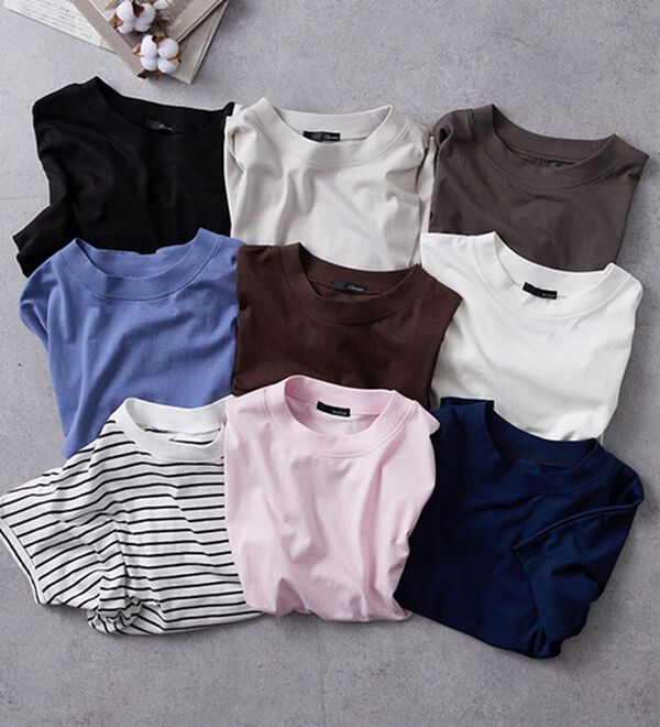 RANAN（ラナン）の「【選べる袖丈】【ひんやり・ＵＶ】＜BC＞綿100％プチハイネックＴシャツ（カットソー）」｜詳細画像