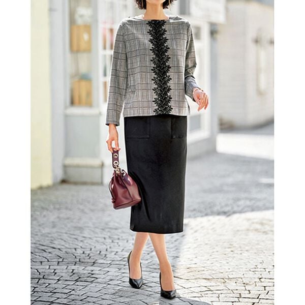 BELLUNA（ベルーナ）の「レース使いチェックジャカードプルオーバー（カットソー）」｜詳細画像