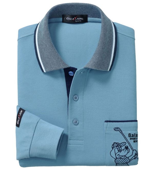 「新デザイン長袖ブランドポロシャツ（メンズポロシャツ）」｜サックス