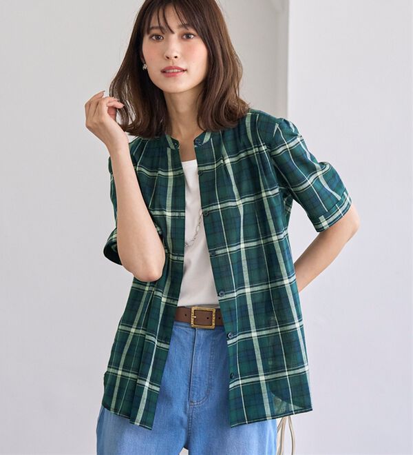 BELLUNA（ベルーナ）の「綿１００％バンドカラーシャツブラウス（ブラウス）」｜詳細画像