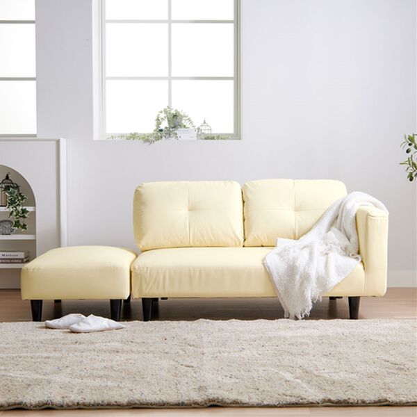 オットマン付カジュアルカウチソファ＜ソファベッド・ソファーベッド