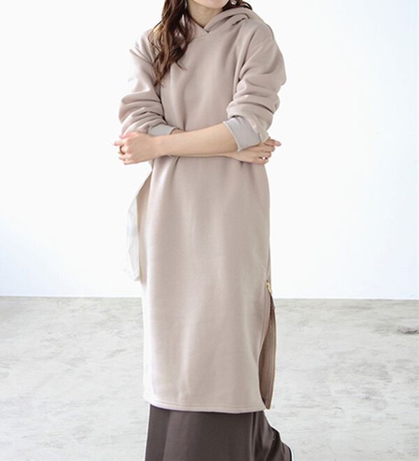 GeeRA（ジーラ）の「裏起毛裾ファスナーパーカーワンピース（カットソーワンピース）」｜詳細画像