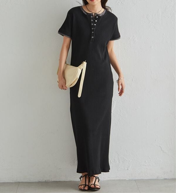 RANAN（ラナン）の「レイヤードヘンリーネックリブワンピース（カットソーワンピース）」｜詳細画像