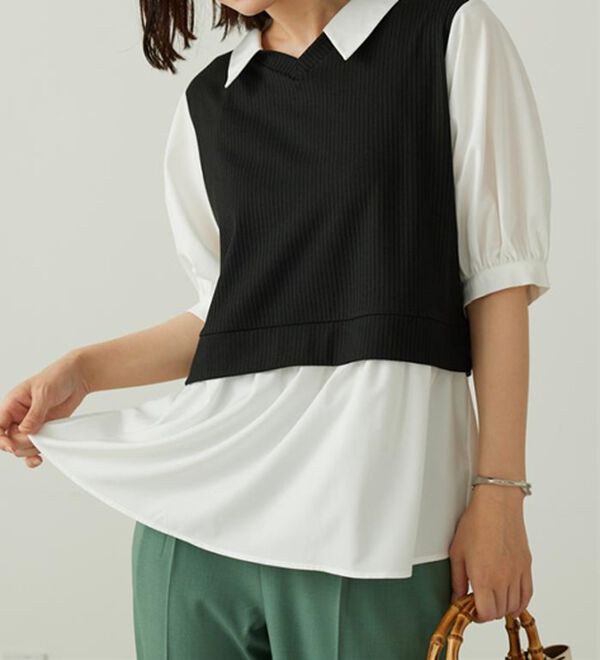 BELLUNA（ベルーナ）の「衿付きVネック異素材切替チュニック（チュニック）」｜詳細画像