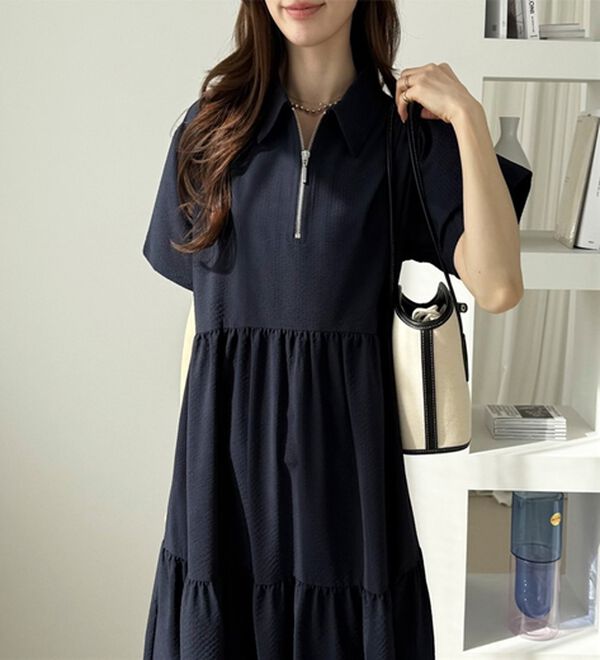 GeeRA（ジーラ）の「サッカーティアードハーフジップワンピース（その他ワンピース）」｜詳細画像