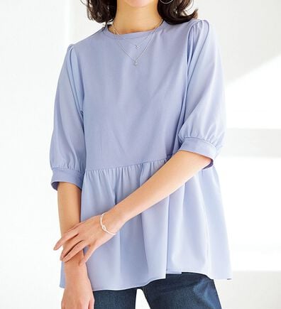 BELLUNA（ベルーナ）の「異素材切替ペプラムチュニック（チュニック）」