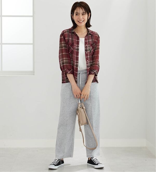 BELLUNA（ベルーナ）の「シフォン楊柳チェック柄プリントシャツ（シャツ）」｜詳細画像