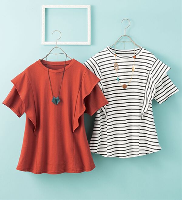 ルフラン（ルフラン）の「ちょい洒落＊ラッフルショルダーＴシャツ（Tシャツ）」｜詳細画像