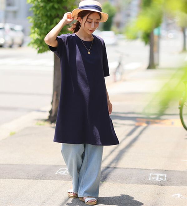 A HAPPY MARILYN（アハッピーマリリン）の「【Ｍ～８Ｌ】【接触冷感・吸水速乾】体型カバー五分袖チュニック（チュニック）」｜詳細画像