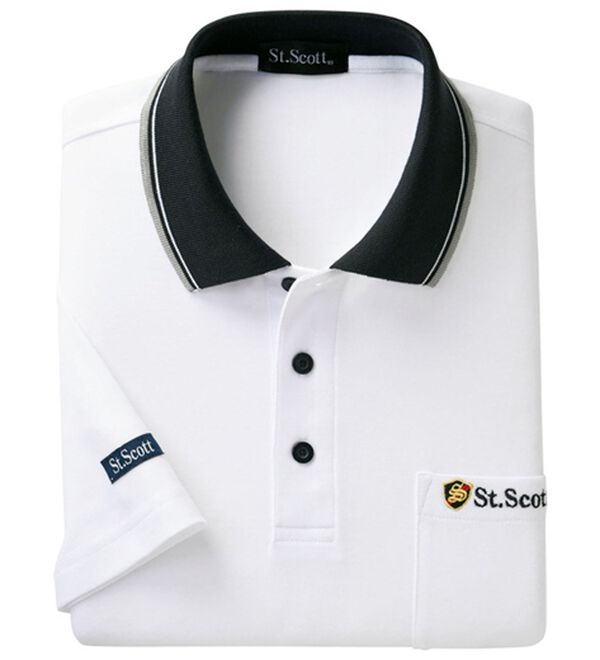 「ブランドデザイン５分袖ポロシャツ（メンズポロシャツ）」｜ホワイト