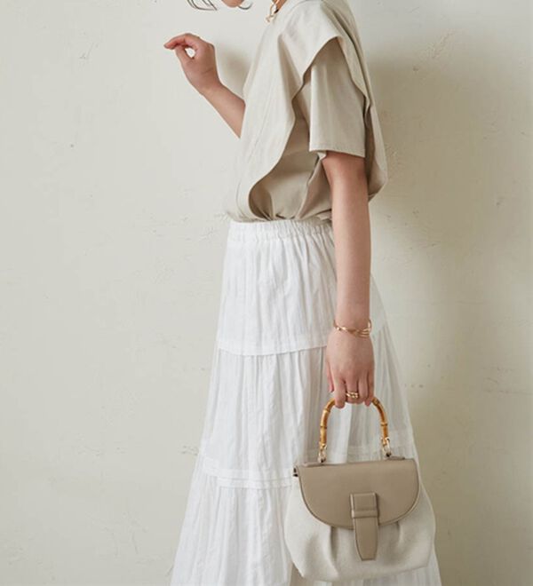 RANAN（ラナン）の「【ひんやり】華奢見えラッフルショルダーTシャツ（カットソー）」｜詳細画像