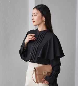 RANAN（ラナン）の「ピンタックフレアー長袖ブラウス（ブラウス）」｜ブラック