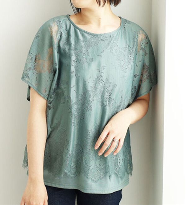 BELLUNA（ベルーナ）の「ラッセルレースバックシャンプルオーバー（カットソー）」｜セージ