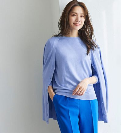 Pierrot（ピエロ）の「【洗濯機で洗える】丈・ネックが選べるシルクタッチニットカーディガン（ニットカーディガン）」