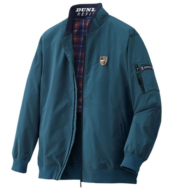「＜ダンロップ・リファインド＞裏チェックデザインＭＡ１ジャケット（メンズブルゾン）」｜アッシュブルー