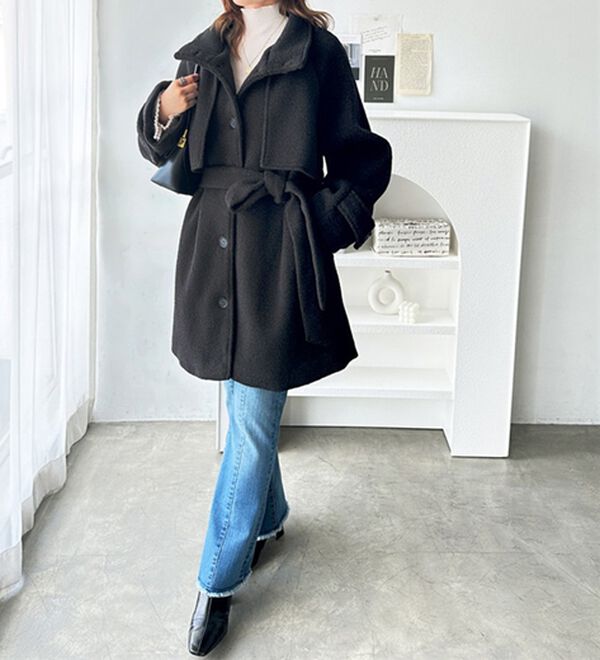 GeeRA（ジーラ）の「リングウールライクスタンドカラーコート（ハーフコート）」｜詳細画像