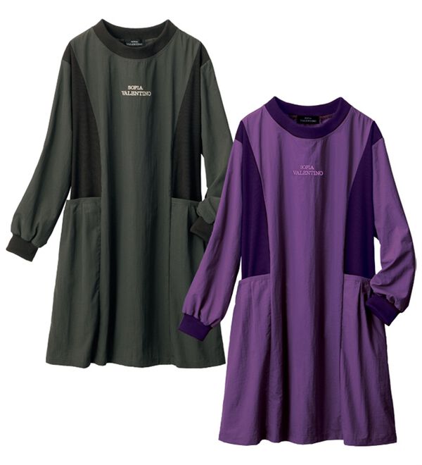 ルフラン（ルフラン）の「【２色組】【Ｓ．Ｖ】異素材使い上品ナイロンかっぽう（パジャマ・ルームウェア）」｜詳細画像