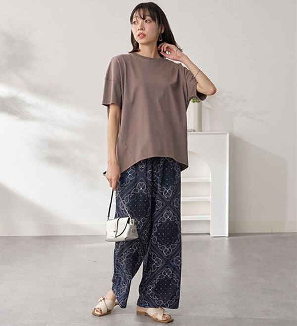 BELLUNA（ベルーナ）の「楊柳サラサラ素材プリントイージーパンツ（フルレングスパンツ）」｜詳細画像