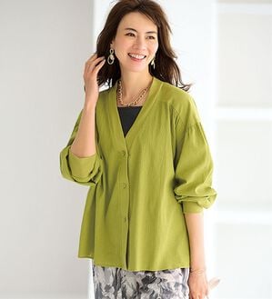 BELLUNA（ベルーナ）の「綿１００％シアー素材楊柳カーディガン（その他カーディガン）」｜イエローグリーン