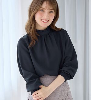 alotta（アロッタ）の「フリル衿ギャザーブラウス（ブラウス）」｜ネイビー