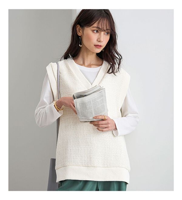 BELLUNA（ベルーナ）の「ツイード調素材Ｖネックデザインベスト（ベスト）」｜詳細画像