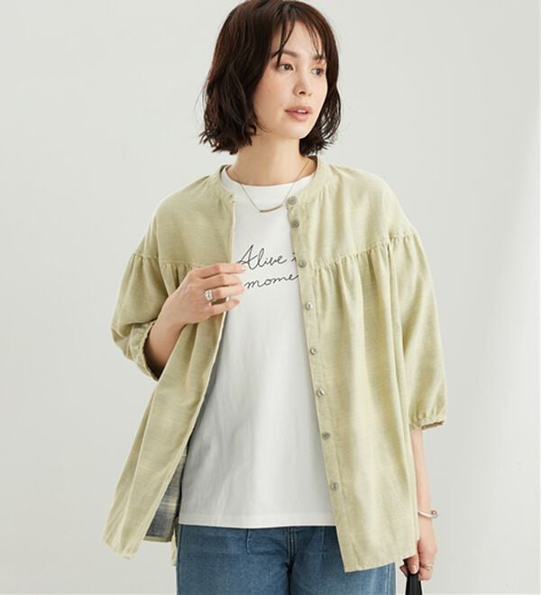 BELLUNA（ベルーナ）の「ダブルガーゼ素材切替デザインブラウス（ブラウス）」｜詳細画像