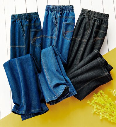 ルフラン（ルフラン）の「【３本組】配色ステッチ柔らかワイドデニム（ワイドパンツ・ガウチョ）」