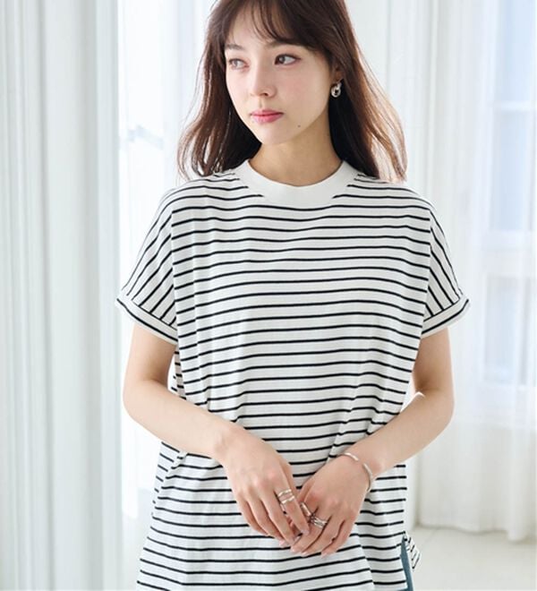 RANAN（ラナン）の「【選べる袖丈】ひんやり！＜BC＞綿100％プチハイネックＴシャツ（カットソー）」｜詳細画像