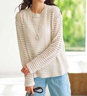 BELLUNA（ベルーナ）の「涼やか麻タッチメッシュニットプルオーバー（ニット・セーター）」｜アイボリー