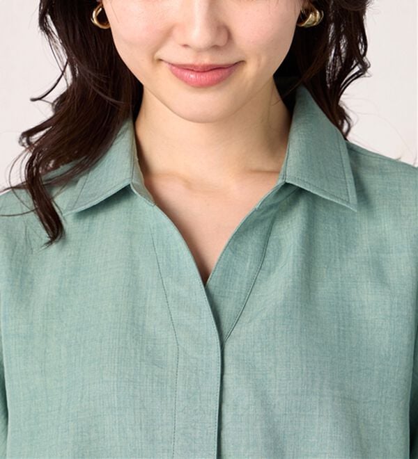 BELLUNA（ベルーナ）の「【接触冷感】麻調素材袖パール付シャツチュニック（チュニック）」｜詳細画像