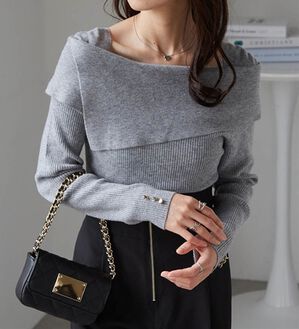 RANAN（ラナン）の「アシメオフショルリブニット（ニット・セーター）」｜グレー